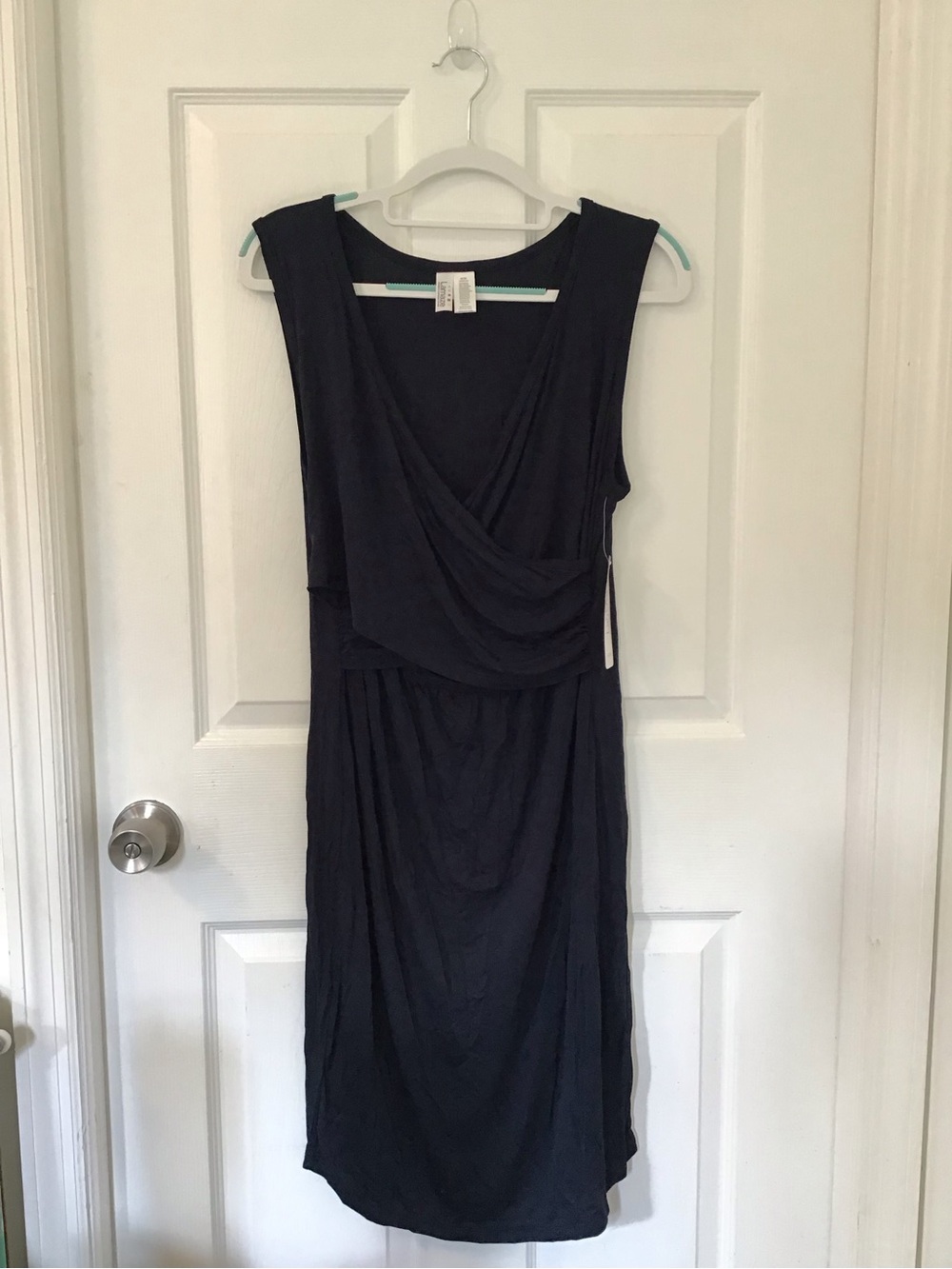 Lamaze Navy Blue Sleeveless Draped Midi Dress